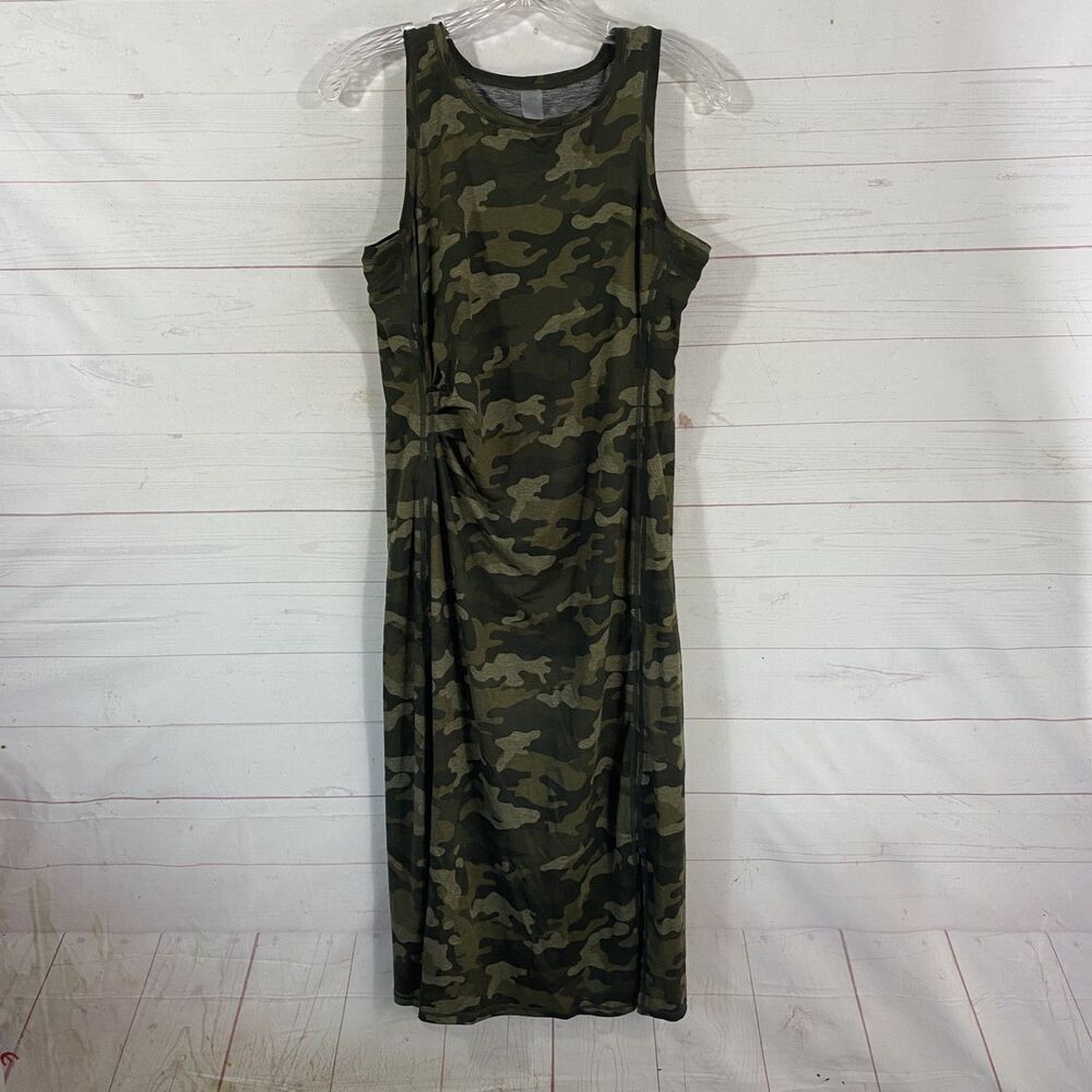 Zuda Womens Z-Cool Camo Print Tank Midi Dress Size Medium Green Poly Blend New